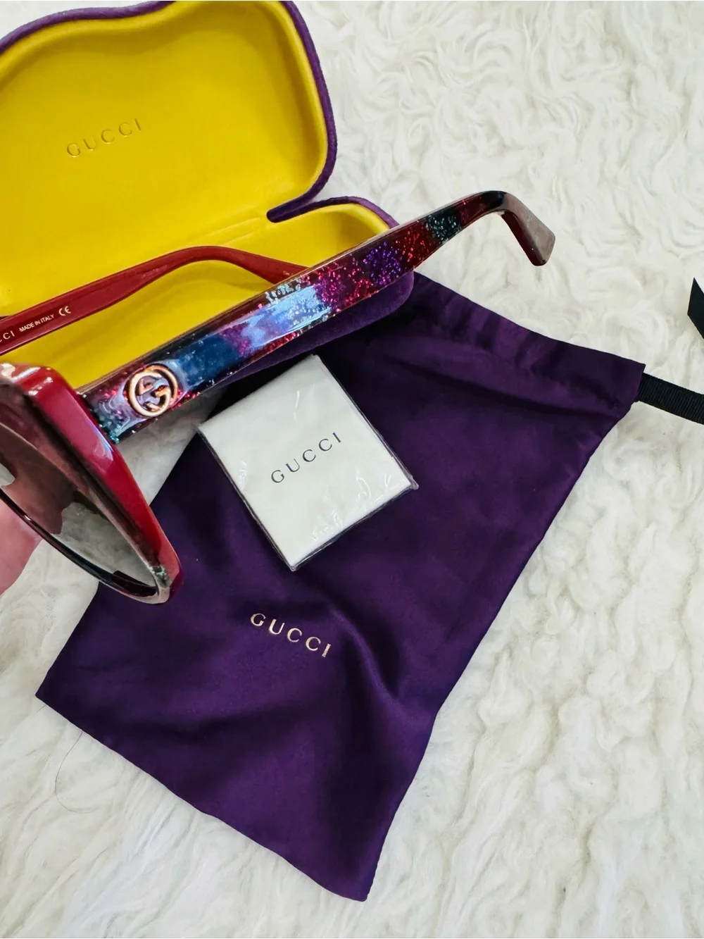 Gucci Multicolor Glitter Cat-Eye Sunglasses with Black Lenses